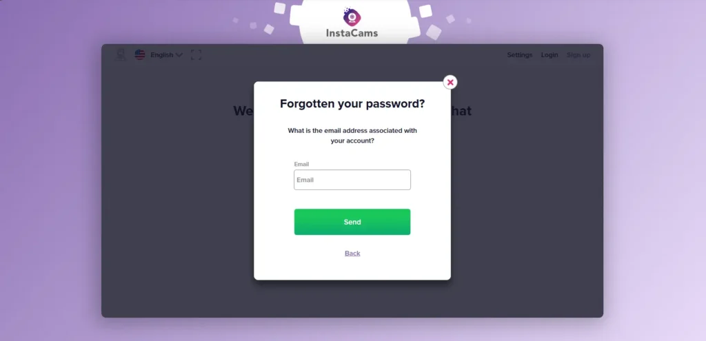 password reset for instacams