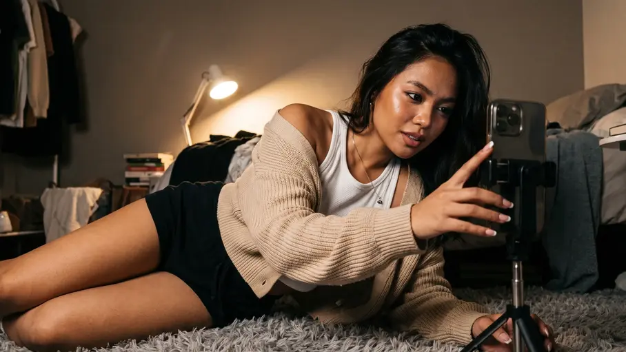 woman on asian video chat on her mobile